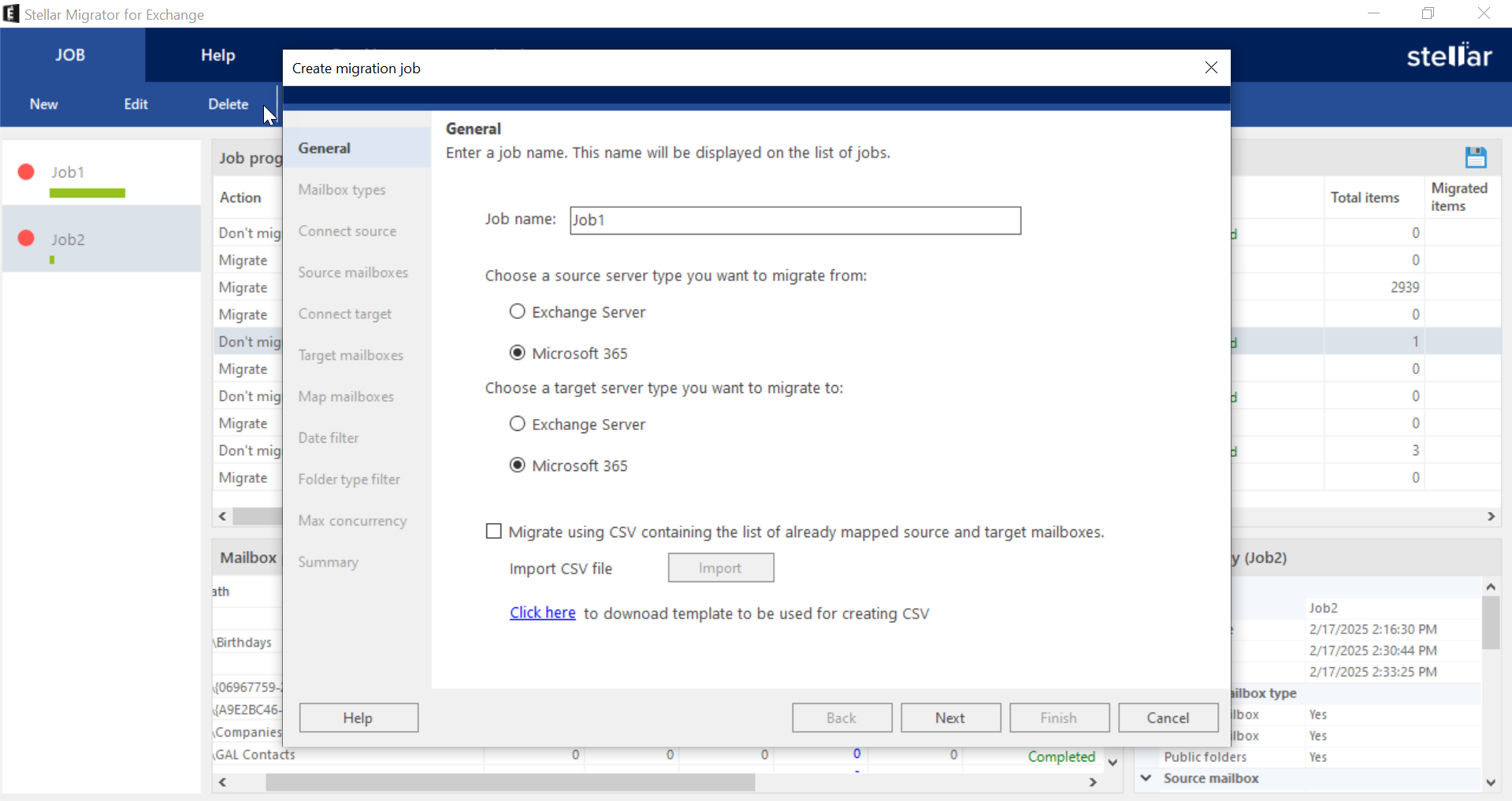 Configure general setting of the job